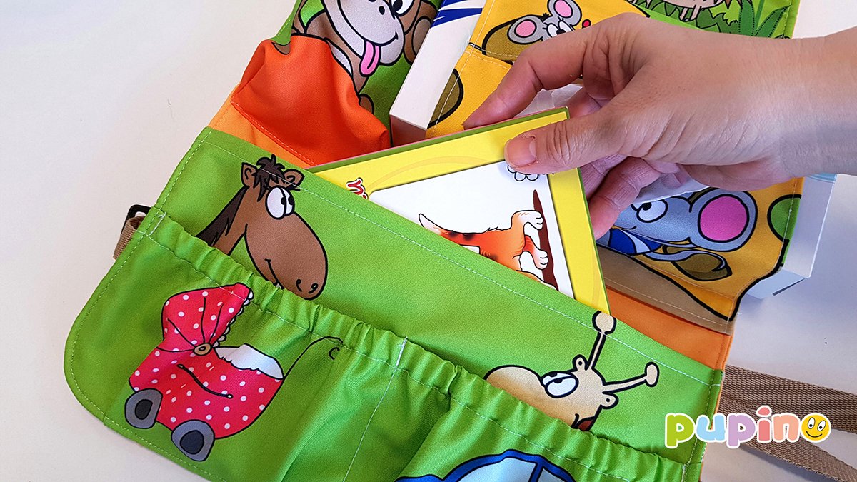 víceúčelový textilní kapsář pro děti do auta zelený