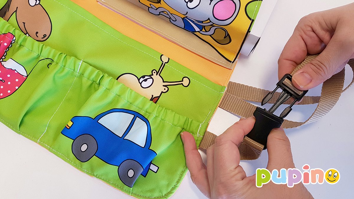 víceúčelový textilní kapsář pro děti do auta zelený
