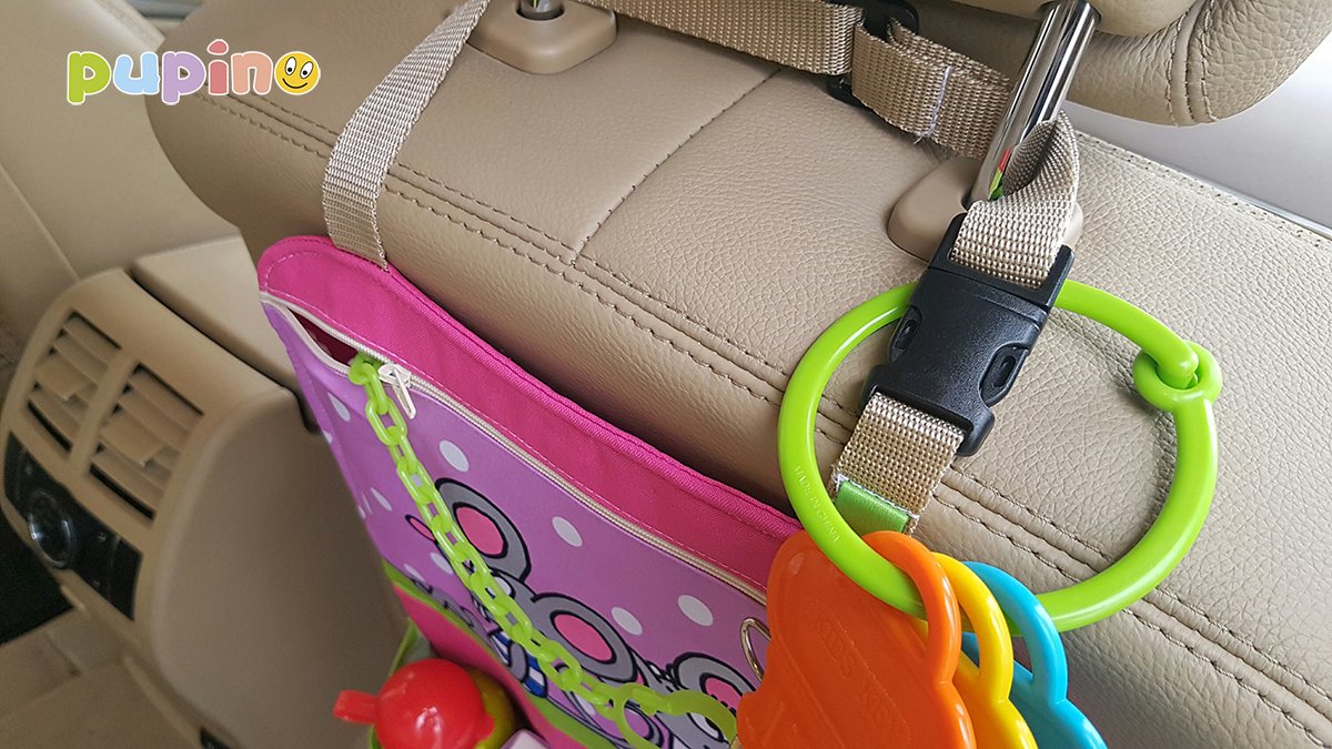 víceúčelový textilní kapsář pro děti do auta růžový