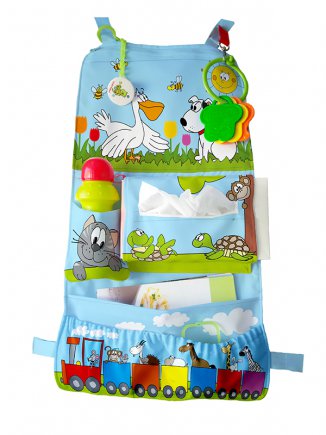 víceúčelový textilní kapsář pro děti do auta modrý